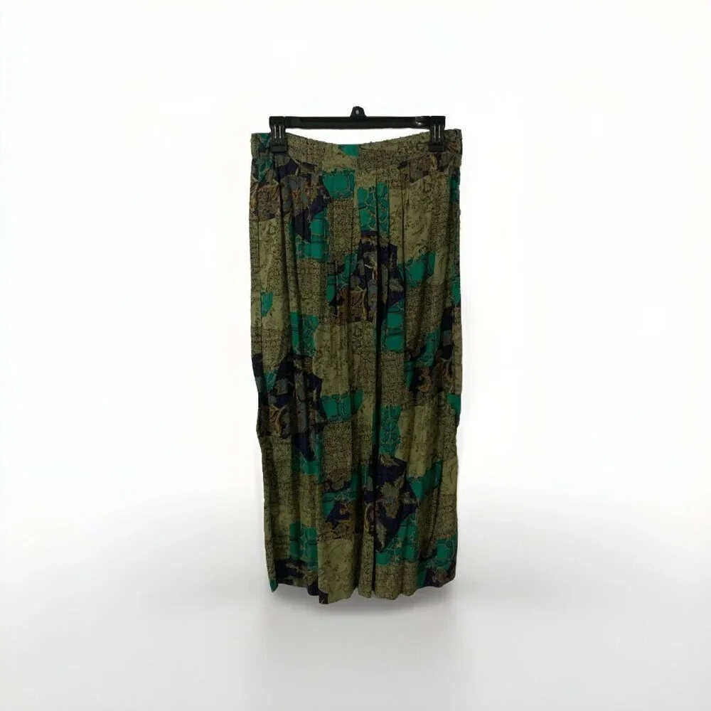 Vintage Bonnie Boynton Green Purple 3Piece Skirt Suit Floral Print Tunic Tie 80s